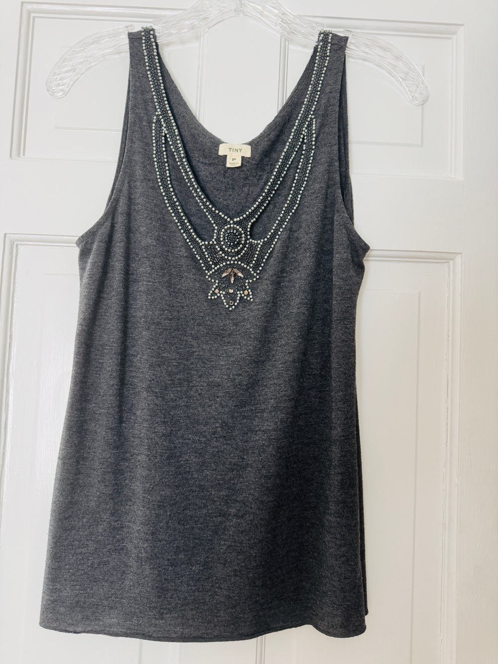 Dark Gray Embellished V-Neck Tank Top